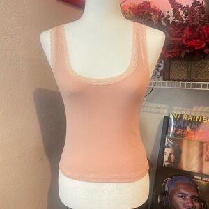 Peach Lace Trim Tank Top